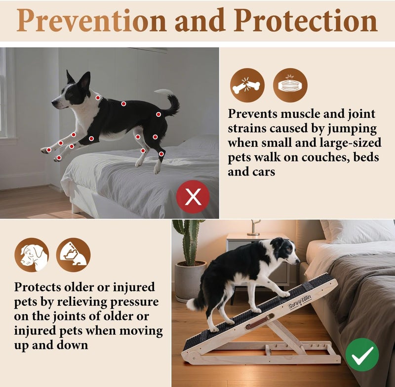 SweetBin Dog Ramp for Bed - Foldable Small to Large Dog Ramp for Couch - 6 Adjustable Height from 12" to 24" - Stairs with High Traction Mat - Wooden Portable Ramp for Dogs to Get on Bed Couch Car Up to 200LBS - Image 5